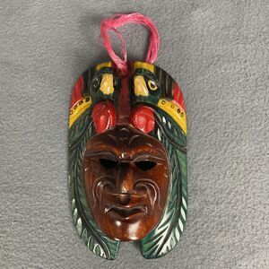 Hand Carved Wood Mask Art Wall Decor Sculpture Bird Warrior